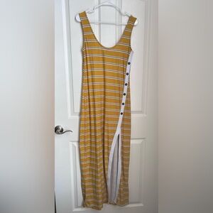 Striped Mustard Maxi Dress with Button Detail